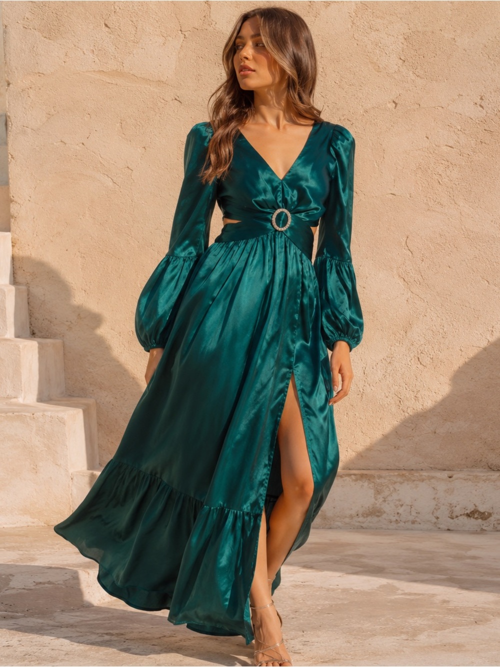 Rahi Jade Leila Luster Midi Dress Long Sleeve Large